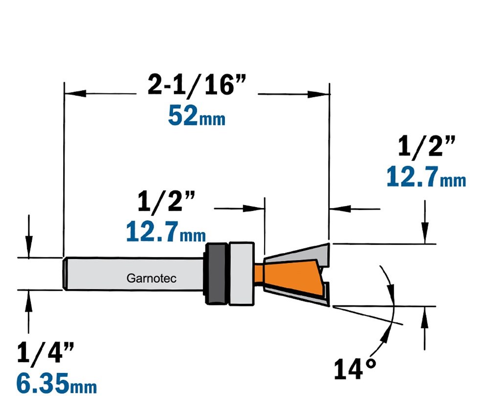CMT 664.395.11 Zwaluwstaartfrees met wisselbare messen 15°, 39.5 x 65.5 mm schacht M12x1 Schroefdraad | CMT Online